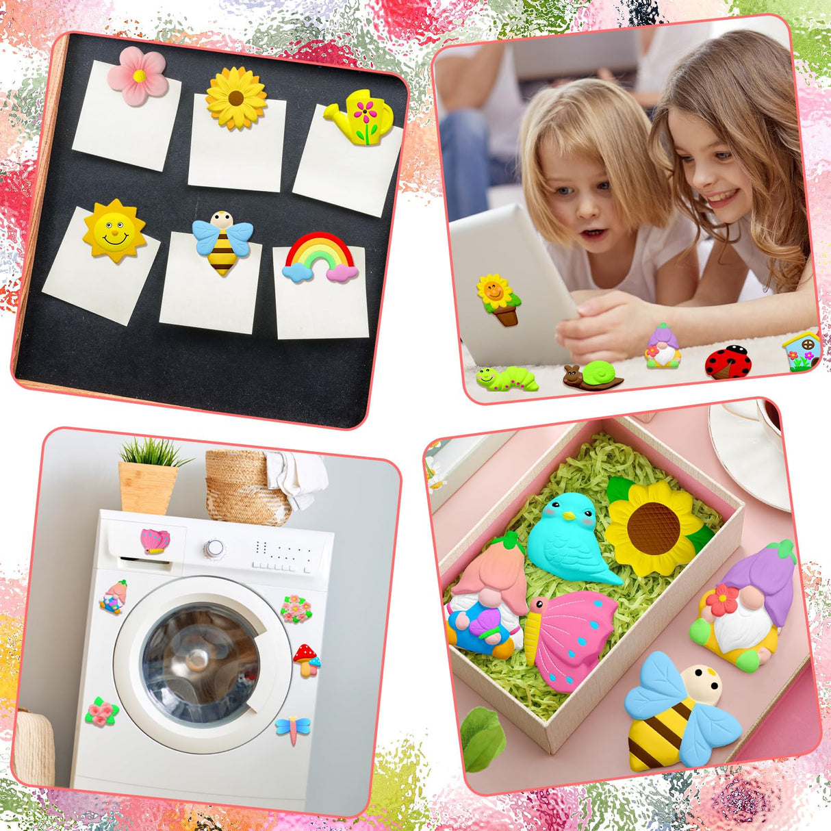 Simgoing 24 Sets Spring Kids Arts and Crafts Set Ceramic Painting Kit Unpainted Paintable Ceramics with 24 Magnet 4 Brushes and 2 Palette, Paint Your Own DIY Figurines for Toddler Boys Girls Simgoing