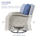 Belord Patio Wicker Chairs Swivel Rocker - Outdoor Swivel Rocking Chairs Set of 2 with Rattan Side Table,3 Piece Patio Swivel Glider Chair Furniture Sets for Patio Porch Pool Light Beige/Blue Belord