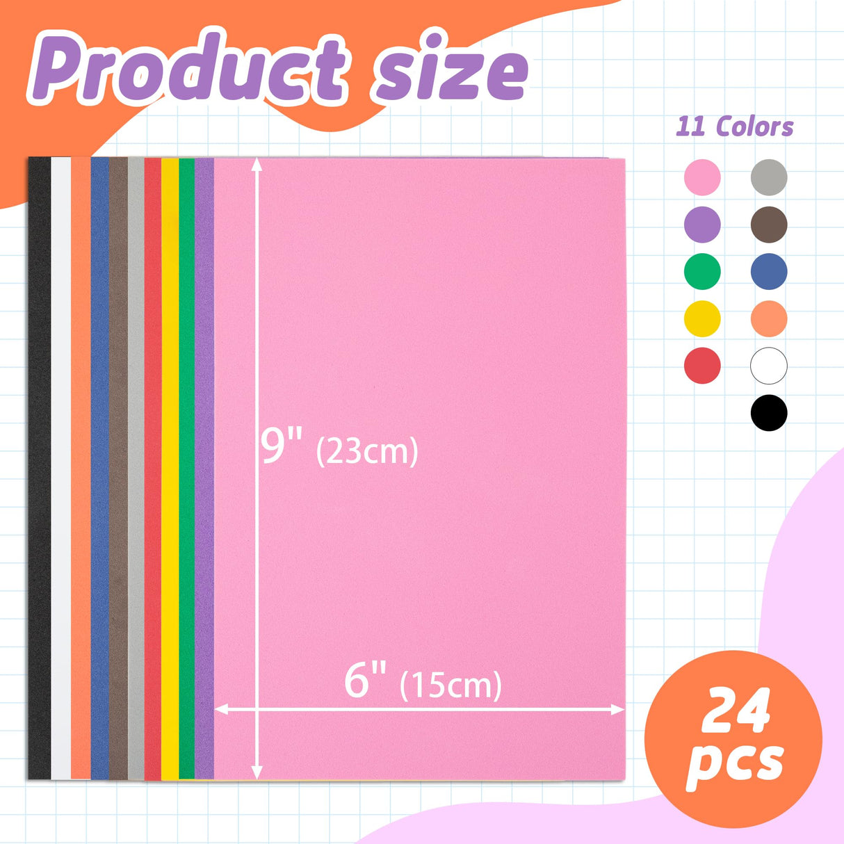 Funria 24Pcs 3mm EVA Embroidery Foam 6" x 9" Puffy Foam for 3D Embroidery Craft Foam Sheets for Cosplay Costume Sewing Hats Caps Garments Jackets Bags Backpacks DIY(11 Colors） Funria