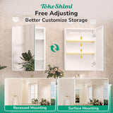 TokeShimi 30x26 Medicine Cabinet Mirror with Storage Tempered Aluminum Recessed or Wall Mounted Cabinet White with Stepless Adjustable Metal Shelves for Bathroom Vanity Modern Farmhouse TokeShimi