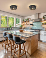 VONLUCE Flush Mount Ceiling Lights, 2-Light Hallway Ceiling Lighting Fixtures, 11 inch Farmhouse Metal Cage Ceiling Lights for Entryway Kitchen, Adjustable Lamp Holders, ETL, 2 pcs, Black VONLUCE