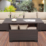 WAROOM Outdoor PE Wicker Coffee Table - Patio Rattan Garden Furniture Multi-Functional Storage Tea Dining Table, Dark Brown WAROOM