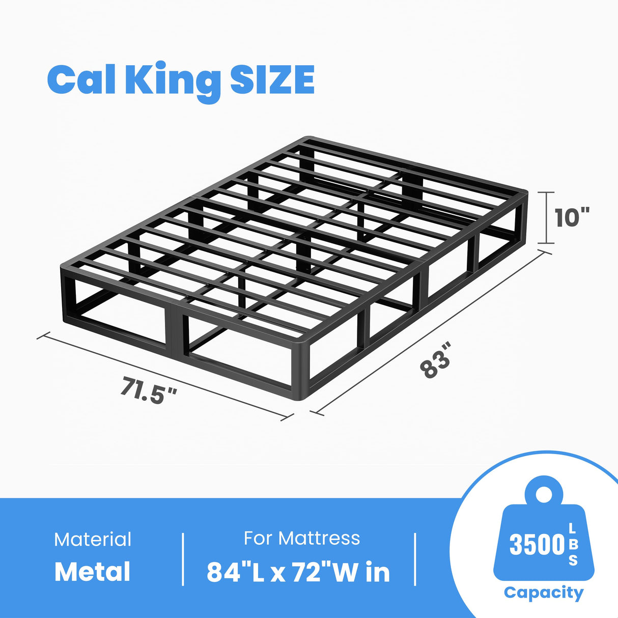 ROIL 10 Inch California King Box Spring, Heavy Duty Metal Box Spring Mattress Foundation with Fabric Cover, 3500lbs Max Weight Capacity, Easy Assembly, Noise Free, Non-Slip ROIL