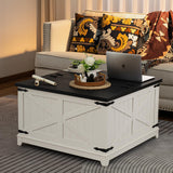 Joaxswe Farmhouse Coffee Table with Hidden Storage Compartment, Antique Black & White Square Large Center Table for Living Room, Wood Rustic Wide Coffee Tables with Hinged Lifting Tabletop for Home Joaxswe