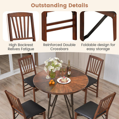 KOTEK Folding Dining Chairs Set of 2, Wooden Kitchen Chairs with Padded Seat & Solid Wood Frame, 400 LBS Weight Capacity, No Assembly Foldable Chair for Dining Room, Living Room - WoodArtSupply