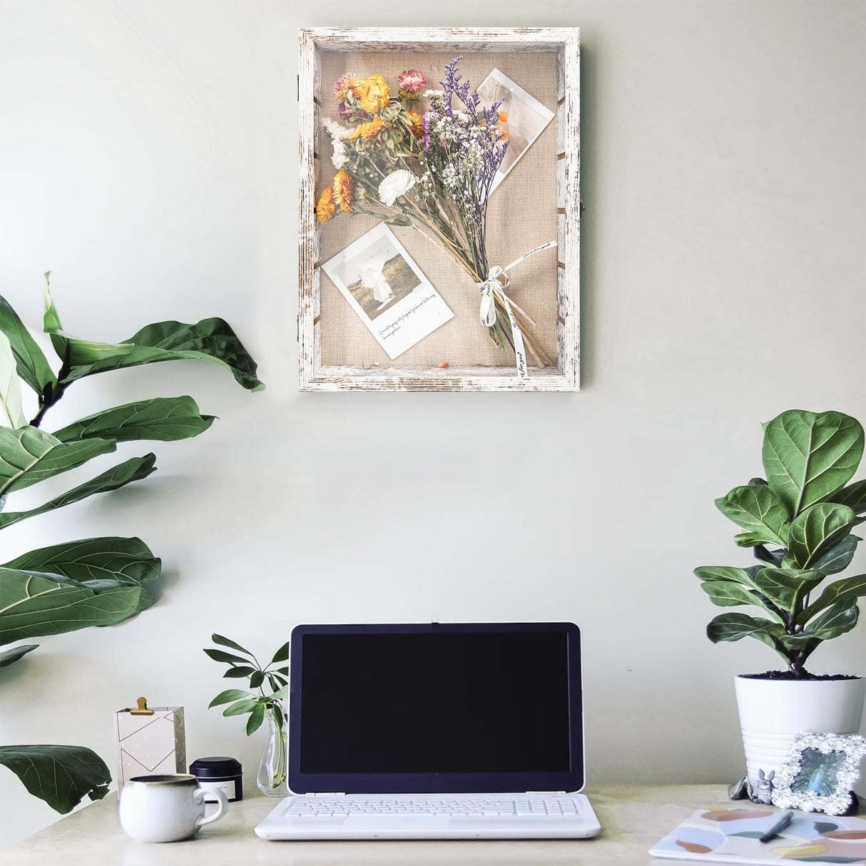 FramePro Shadow Box Frame Display Case 12x16 with Removable Shelves, Deep Memory Box Trinket Knick Knack Shelf Cabinet for Collector, Keepsake Coins Military Medals Wedding Flowers White FramePro