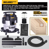 DEWALT 5 Gal Stealthsonic Shop Vacuum Wet and Dry, Ultra-Quiet Stainless Steel Shop Vac, 4 HP Heavy-Duty Vacuum Cleaner with Complete Accessory Kit and 6 Dust Bages for Home, Workshop, Garage, Car DEWALT