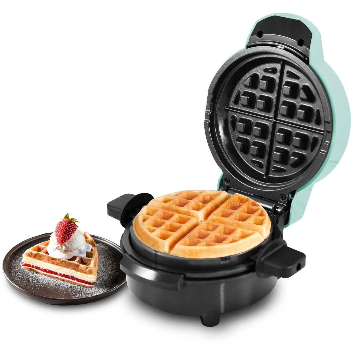 Elite Gourmet EWM380M Nonstick Fluffy Stuffed Waffle Maker, 1.5-Inch Jumbo Thick Waffles, Hash Browns, Keto, Snacks, Sandwich, Eggs, Easy to Clean, Mint Elite Gourmet