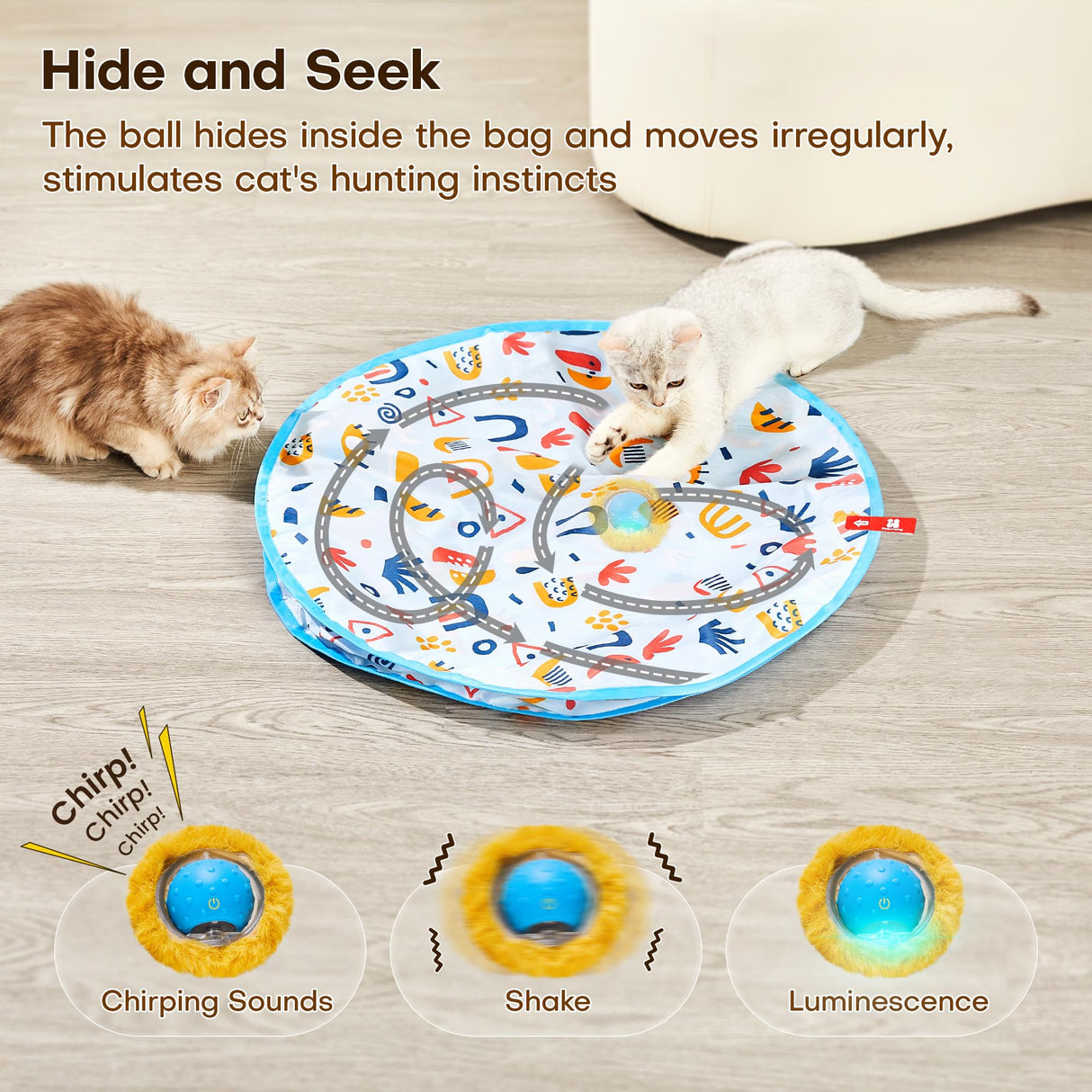 Potaroma Interactive Cat Toys, Fast Moving Ball in Play Mat, Automatic Motion Activated Ball Hide and Seek for Indoor Exercise Kicker, Animal Squeaky, 28 Inch Mat Potaroma