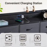 ELYKEN 50”W Black Dresser for Bedroom, Tall Dresser with 12 Drawers and Charging Station, Fabric Chest of Drawers with PU Finish Storage Drawers for Entryway Closet Living Room Hallway ELYKEN