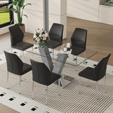 Rejeke 71" Glass Dining Table Set for 6, 7-Piece Dining Table Set with Chairs & Rounded-Corner Tempered GlassTabletop, Glass Kitchen Tables and Chairs Sets for 6 Ideal for Kitchen Dining Room Rejeke