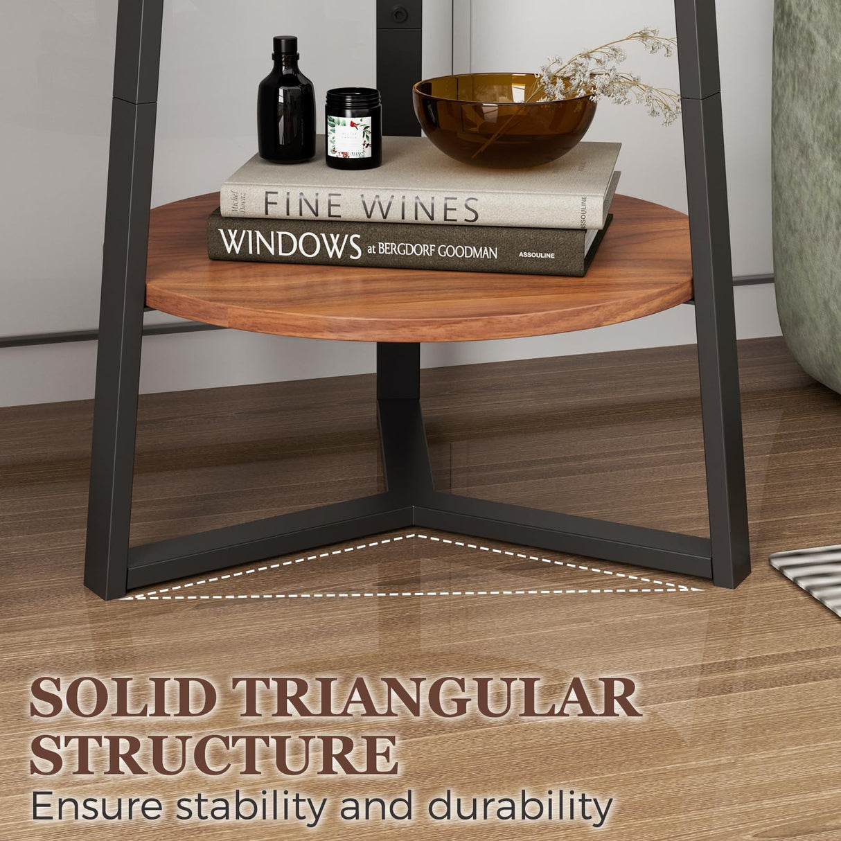 Gadroad Round End Table with Storage Shelf, 2 Tier Farmhouse Side Table Nightstand for Living Room, Bedroom, Wood Tabletop & Black Metal Frame, Brown 15.7 * 15.7 * 23.0inches Gadroad