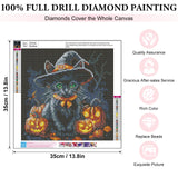 Yezavesu Halloween Diamond Art Kits for Adults, Black Cat Diamond Painting Kit for Beginners, Pumpkin 5D DIY Round Full Drill Painting with Gem Art Craft Kits for Home Wall Decor 14x14 Inch Yezavesu