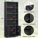 RWYHG 70in Tall Bookshelf 6 Tier Bookcase with Barn Doors and Adjustable Shelf, Black Farmhouse Book Shelves with Storage Cabinet,Wood Floor Standing Display Bookshelve for Bedroom,Living Room,Kitchen RWYHG