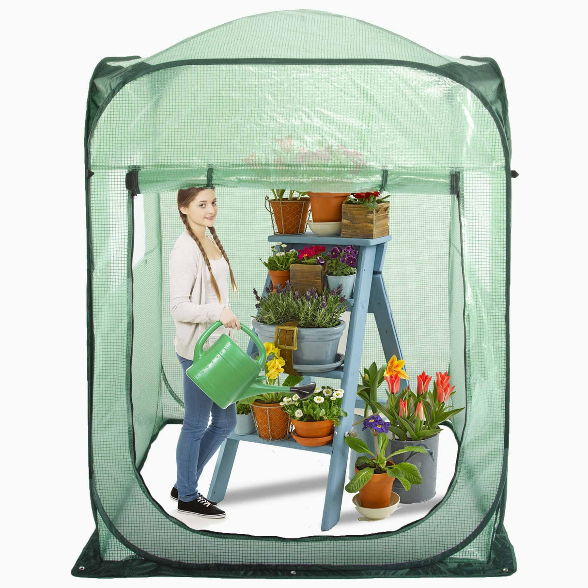 Porayhut Pop Up Greenhouse Tent,Portable X-Large Walk-in Flower House ,Indoor Outdoor Gardening Plant Sunshine Room with PE Mesh Cloth Cover for Protecting Plant from Cold Frost & Birds porayhut