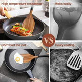 ROSOS Wooden Spoons For Cooking, 6 PCS Natural Acacia Wooden Cooking Utensils or Non-Stick Wooden Kitchen Utensil Set for Kitchen Essentials, Smooth Grip Wooden Cooking Spoons with Hanging Hole, Black ROSOS