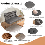 OIKIIWOO Upholstered Dining Bench with Back Tufted Settee Benches Small Loveseat Sofa Couch for Small Spaces,Entryway,Banquettee Seating Sofa Benches with Backrest (Grey+Silver Legs, Dining Bench) OIKIIWOO