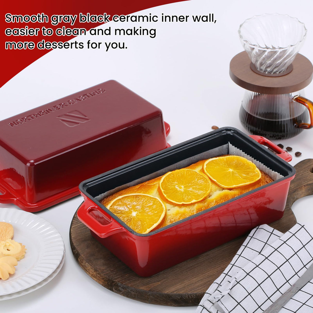 Northriver Casting 2 in 1 Enameled Cast Iron Bread Pan with Lid, Perfect Bread Oven, Loaf Pans for Baking Homemade Sourdough Bread 9x5, 2 Piece set, Navy Blue Northriver Casting