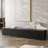 POVISON Modern Solid Wood TV Stand, Black Entertainment Center for 75+ inch TV, 95'' Media Console with Storage for Living Room Bedroom, Farmhouse Low TV Cabinet, Partial Assembly Required POVISON