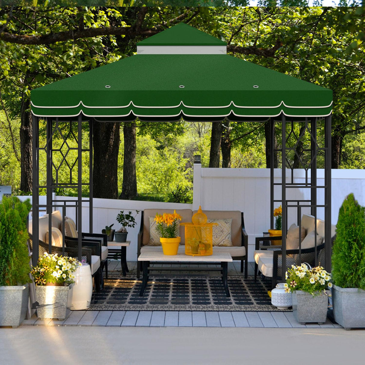 Morikoro 10x10 Canopy Replacement Top Canopy Cover Replacement 10x10 FT Double Tiered Gazebo Covers for Yard Patio Garden Canopy Sunshade (Green with lace) Morikoro