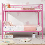 VECELO Metal Bunk Bed Twin Over Twin, Industrial Bunkbeds with Ladder and Full-Length Guardrail, Noise Free, No Boxing Spring Needed, Pink VECELO