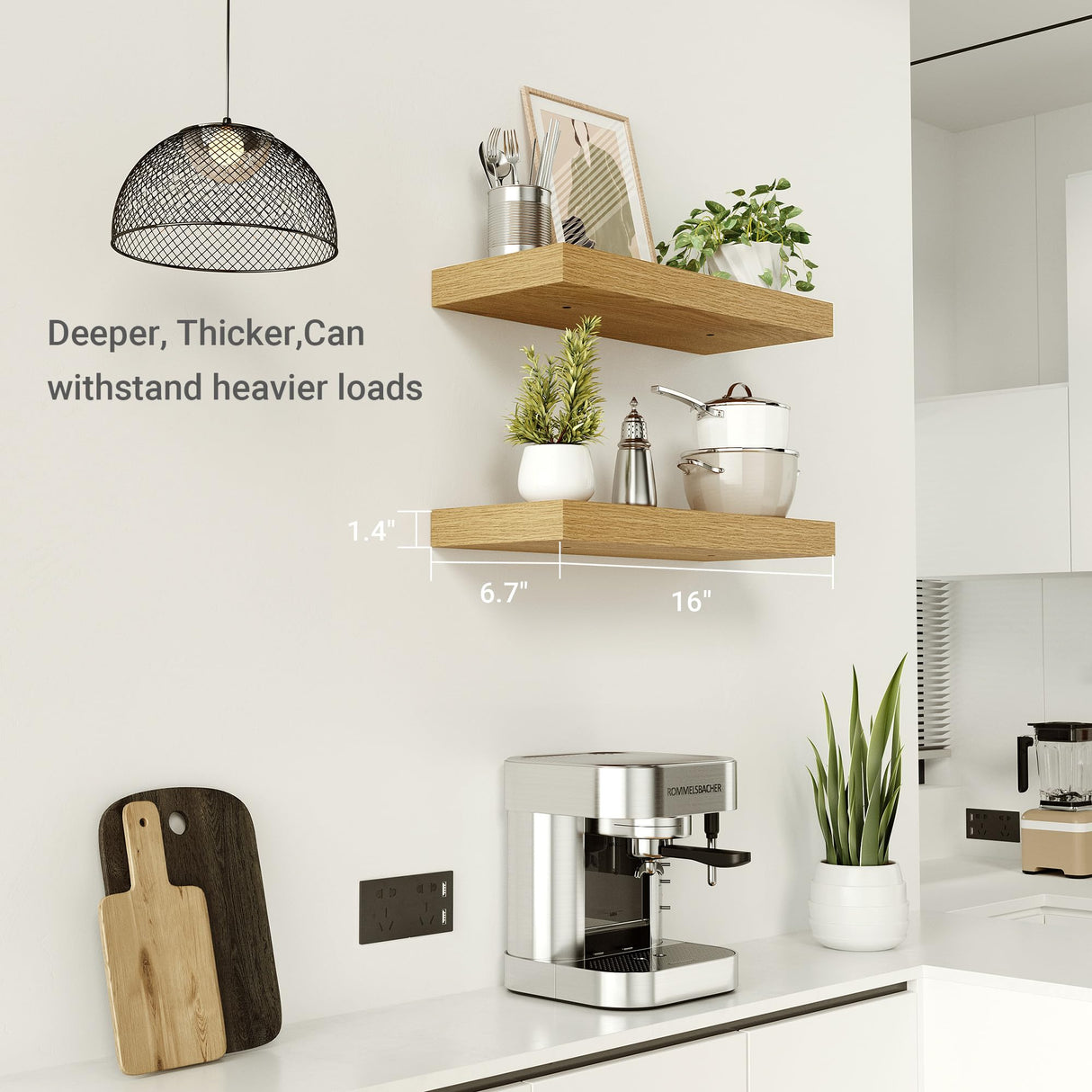 Vivelove Floating Shelves for Wall Mounted, 16 inchs Shelf for Small Bathroom, Bedroom, Living Room, Kitchen, Modern Home Decor, Rustic Farmhouse Wall Shelves with Invisible Brackets - Set of 2, Oak Vivelove