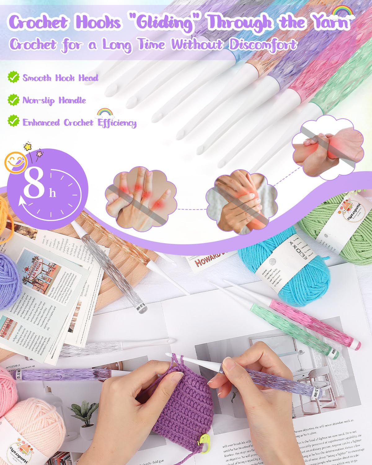 Coopay Inline Crochet Hooks, 8 Sizes Crochet Hook Set 2.5mm(C)-6mm(J), See-Through Plastic Handle, Ergonomic & Pretty, Ideal for Crocheting Blankets, Dolls, Shawls, Hats, Scarves Coopay