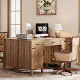 Tribesigns Farmhouse Executive Desk, 59-Inch Executive Computer Desk with File Drawers and Storage Cabinets, Rustic Writing and Study Desks for Home Office Tribesigns