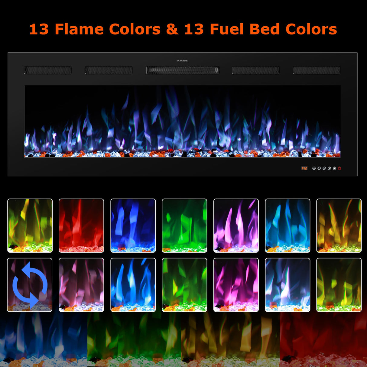 VINEMOUNT 48“ Smart Electric Fireplaces Inserts, Remote & Touch Screen & APP Control, Recessed & Wall-Mounted Fireplace Heater with Thermostat,Multi-Color Flames… VINEMOUNT