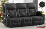FURNIMAT Recliner Sofa, Reclining Sofa 3 Seats Dual Recliner, PU Leather Recliner Couch, Modern Recliner Chair for Living Room, with Cup Holder and 2 Cell Phone Holder, USB Ports, Black FURNIMAT