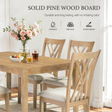 7-Piece Farmhouse Dining Table Set with 6 Upholstered Chairs & 60-Inch Solid Wood Table, Whitewash Finish - Rustic Kitchen Furniture, Padded Seats, Comfortable Dining Room Set for 6 SDHYL