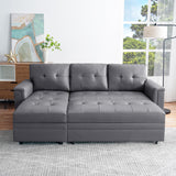 Naomi Home L-Shaped Sectional Sleeper Sofa with USB Ports - Convertible Pull-Out Bed, Ample Storage, Timeless Design, Durable Construction, Gray/Air Leather Naomi Home