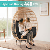 OTSUN Outdoor Egg Chair, PE Wicker Chair 440 lbs Capacity, Patio Chairs with 4 Thicken Cushions, Oversized Lounge Chairs with Durable Steel Frame Perfect for Balcony, Backyard, Bedroom-Black OTSUN