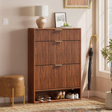 Evermagin 31.5''W Walnut Shoe Cabinet Storage with Drawer for Entryway, Fluted Slim Shoe Dresser with 2 Flip Drawers, Narrow Shoe Rack Cabinet, Hidden Shoe Organizer Cabinet for Entrance, Hallway Evermagin