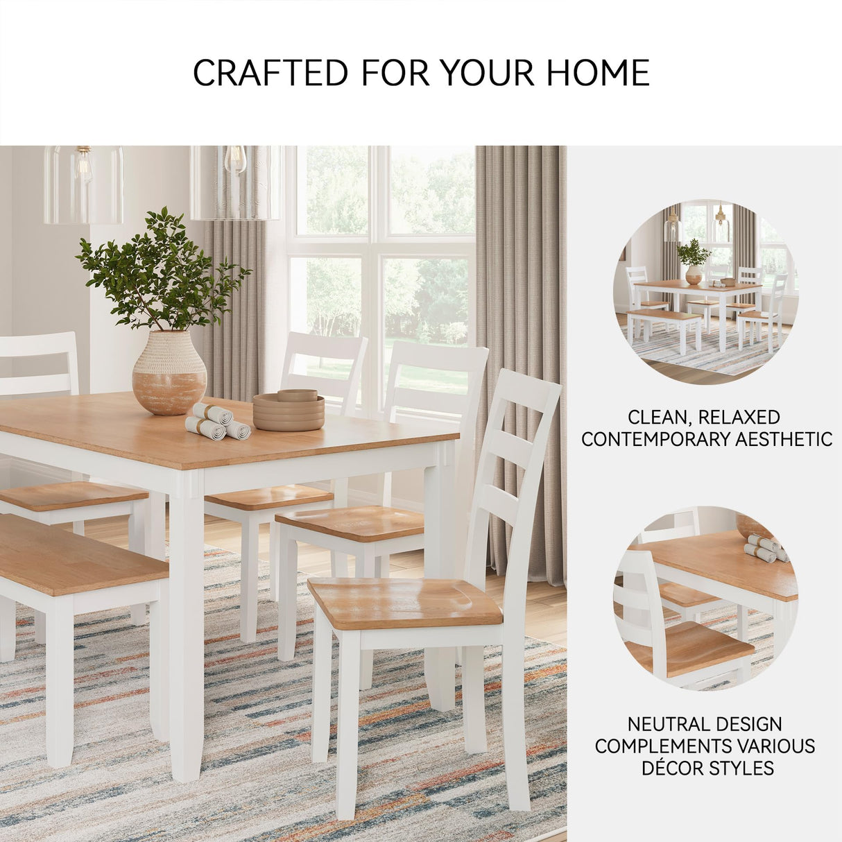 Signature Design by Ashley Gesthaven Modern Dining Table with 4 Chairs and Bench, Set of 6, White & Light Brown Signature Design by Ashley