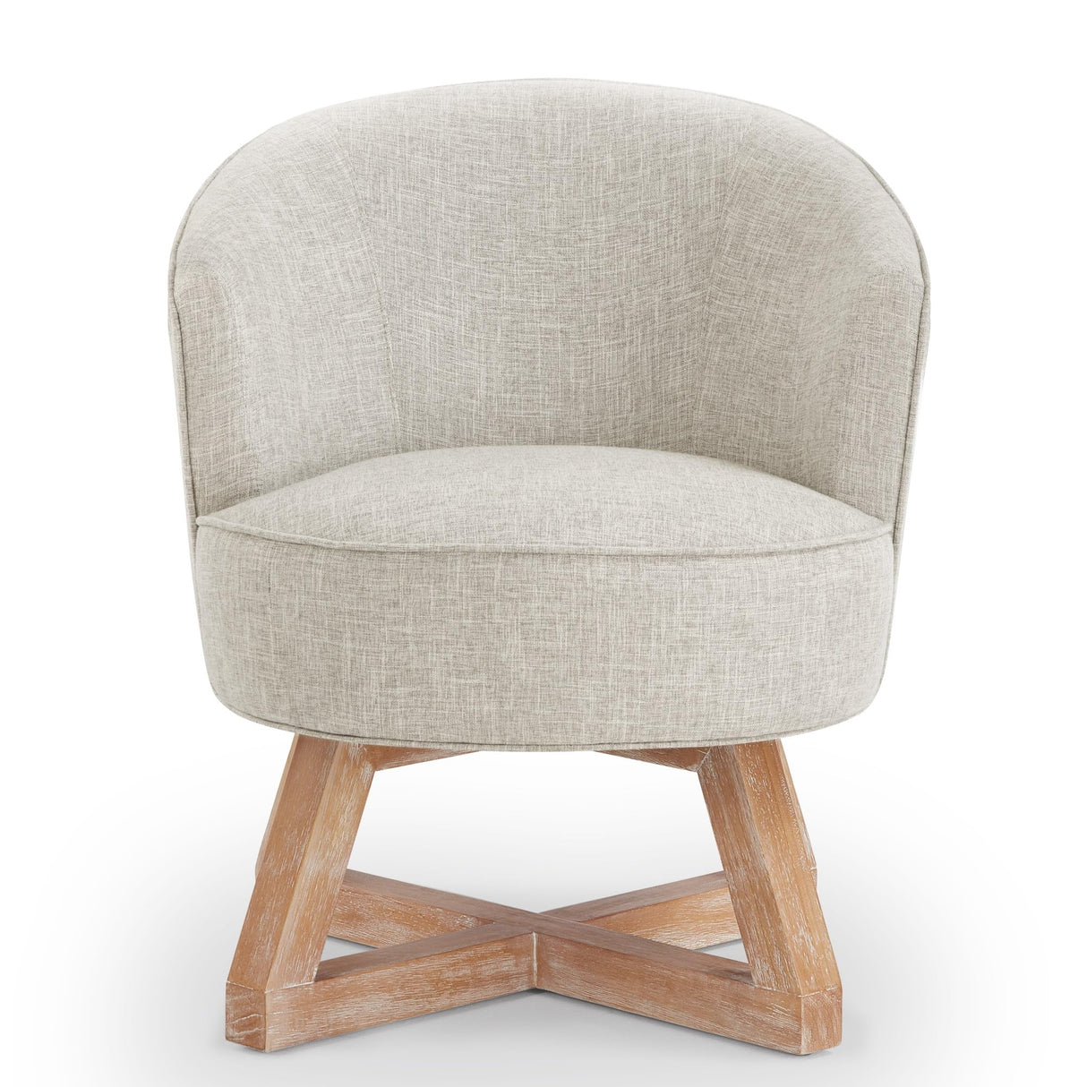 KEIKI Swivel Barrel Chair with Cross-Shaped Wooden Base,Linen Upholstered Lounge Accent Armchair, Small Single Sofa Seating for Bedroom, Office, Living Room, Light Gray KEIKI