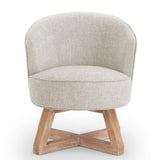 KEIKI Swivel Barrel Chair with Cross-Shaped Wooden Base,Linen Upholstered Lounge Accent Armchair, Small Single Sofa Seating for Bedroom, Office, Living Room, Light Gray KEIKI