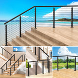 CKE 10-15ft Complete Set 36" Cable Railing Post Kit, 3Pack Adjustable Top Level Drilled Line Posts(35"x2"x2"), 220ft 1/8" Wire Rope, Black Swageless Invisible Cable Railing Kit (No Handrail) LPS01 CKE