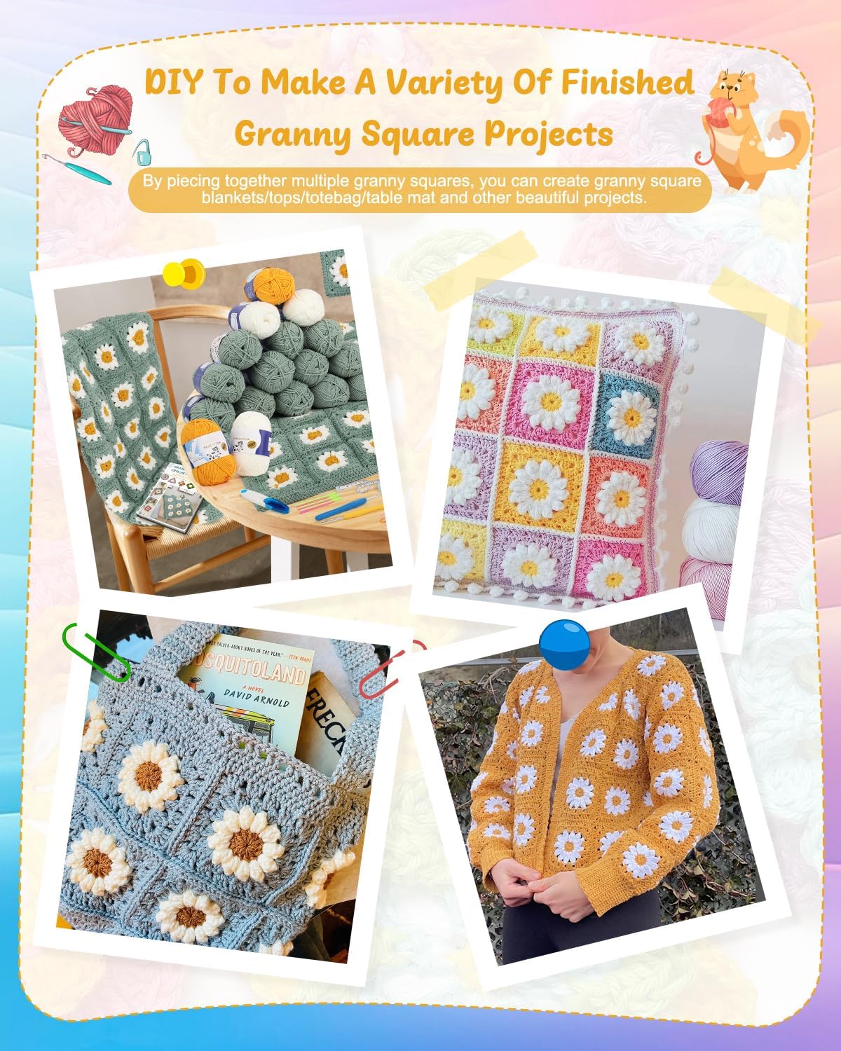 Coopay Crochet Starter Kit for Blanket, Granny Squares & Instructions, Easy Learn to Crochet for Beginners Coopay