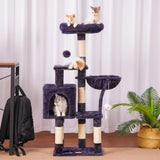 Heybly Cat Tree with Toy, Cat Tower condo for Indoor Cats, Cat House with Padded Plush Perch, Cozy Hammock and Sisal Scratching Posts, Smoky Gray HCT004SG Heybly