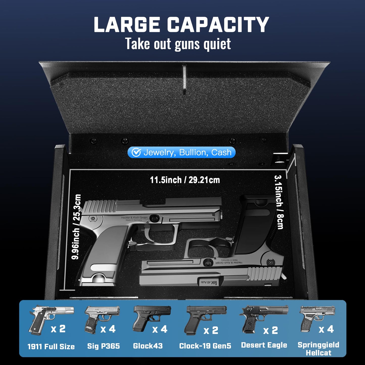 Gun Safe for Handgun - Biometric Gun Safe with Fingerprint/Full-digital Keypad/Key Lock for Pistol Jewelry Cash Safe, Gun Lock Box