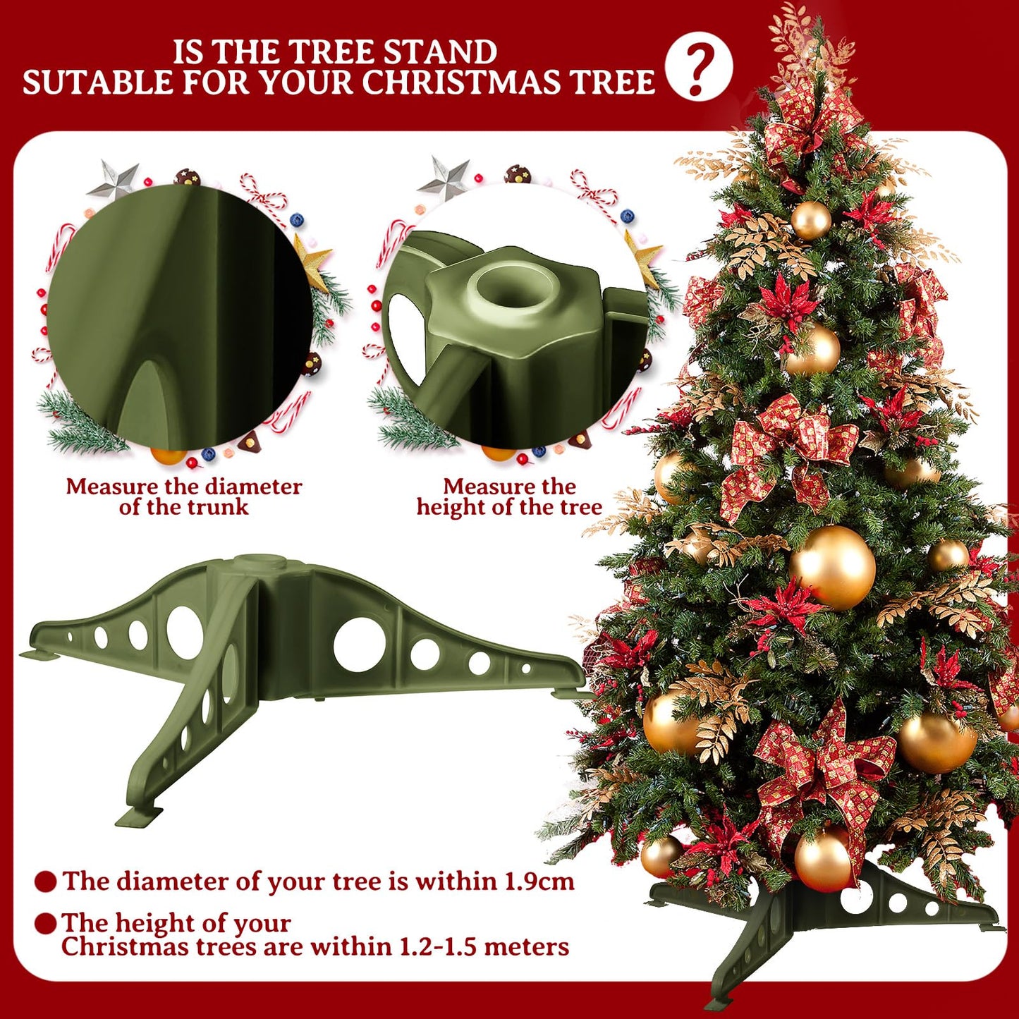 Pangda Christmas Tree Stand Plastic Christmas Tree Legs Replacement Artificial Xmas Tree Base Artificial Tree Replacement Stand Plastic Base Stand Holder for Xmas Trees 0.75 in Diameter (Green)