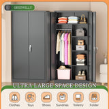 Greenvelly Metal Wardrobe Cabinet with Locking Doors, 72"H Black Metal Wardrobe Closet with Hanging Rods and Adjustable Shelves, Clothing Storage Closet for Home, Office, Employee, Gym (18" D x 36” W) Greenvelly