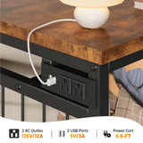 EnHomee 49.2" W Dresser with Hanging Rack & 6 Fabric Drawers – Wooden Top Organize Unit Featuring LED Lights, Charging Station & Grid Panel for Bedroom, Rustic Brown EnHomee