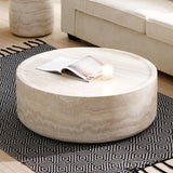 KEIKI 35" Round Fiberglass Coffee Table with Faux Mars Pattern, Modern Style Circle Coffee Table with Faux Travertine Textured, No Assembly Required, for Living Room, Bedroom, Reception Room, Marble KEIKI