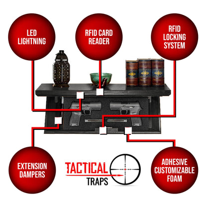 Tactical Traps Patriot 35S Compact Gun Shelf with Trap Door | Compact Firearm Storage with RFID Lock | Easy Installation | Secure & Safe Compartment | 22 ½ ” X 10 ¼” X 4” - Ebony