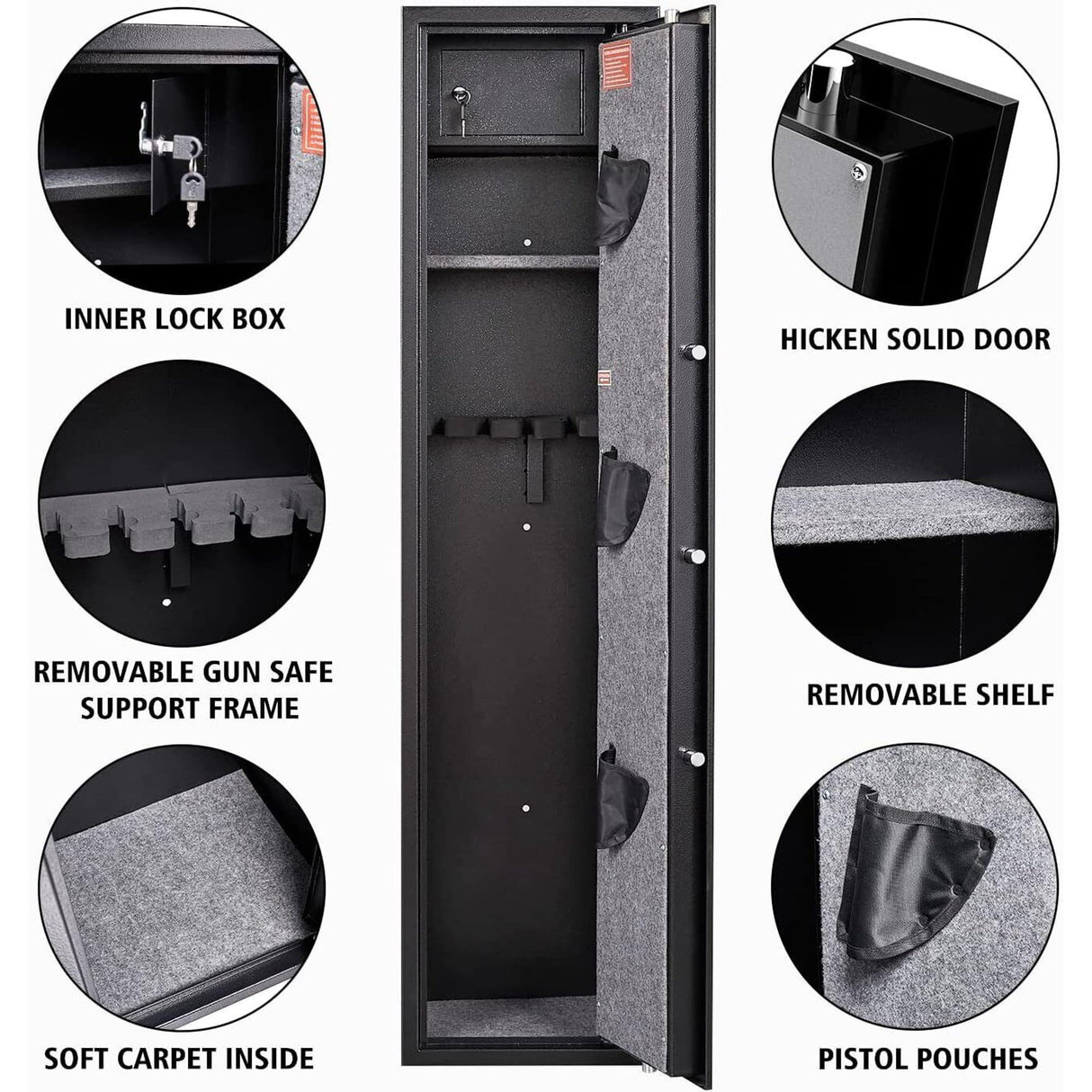 Marcree 5-6 Gun Safe for Rifles and Pistols, Gun Cabinets for Rifles and Shotguns, Long Gun Cabinet for Home with Alarm System, Gun Cabinet with Quick Access and Gun Rack Marcree