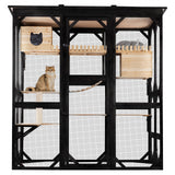 FunXplore 71.1" L Large Cat Catio Outdoor Cat Enclosure Window Acess, Walk-in Cat Cage Cat House for Multiple Indoor Outdoor Cats, Outside Patio 6 Doors Weatherproof Roof FunXplore