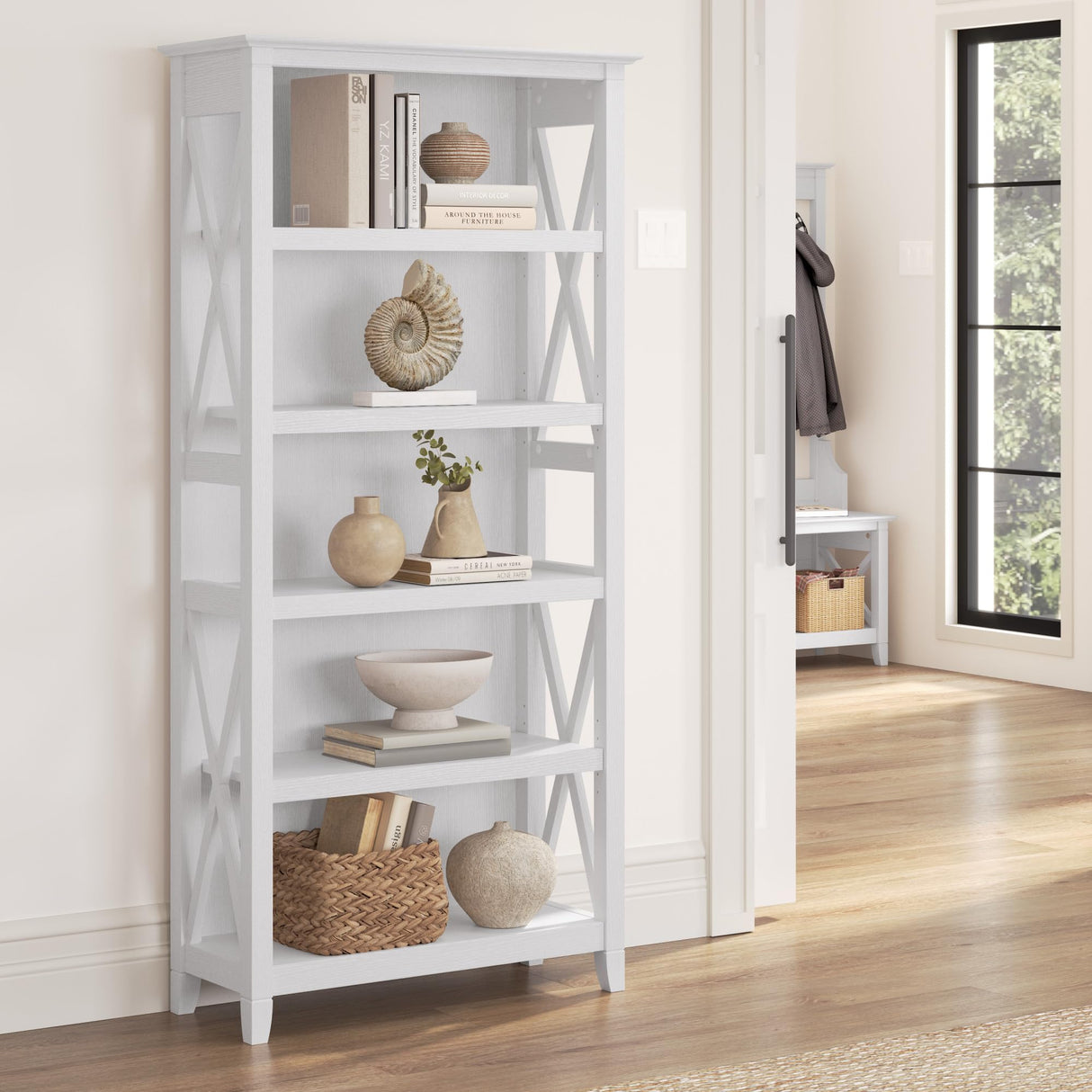 Bush Business Furniture Key West 5-Shelf Bookcase in Pure White Oak with Adjustable Shelves Bush Business Furniture