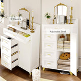 VoirStar 5 Drawers Dresser for Bedroom, Farmhouse Chest of Drawers Wood Chest of Drawers Dresser with Door, Modern Tall Dressers with LED Light, 5 Drawers Chest White Men’s Dresser with Shelves VoirStar